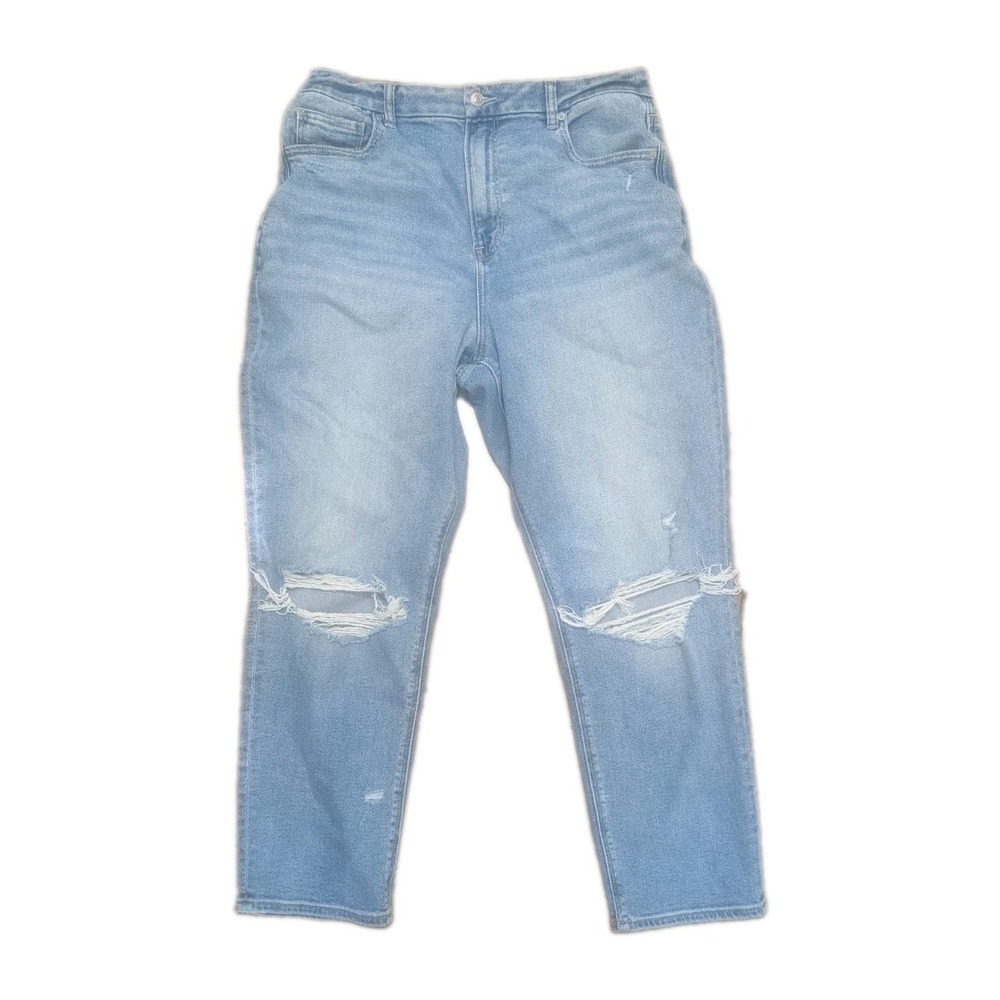 American Eagle Women's Size 14 Mom Jeans High Rise Stretch Distressed Ripped